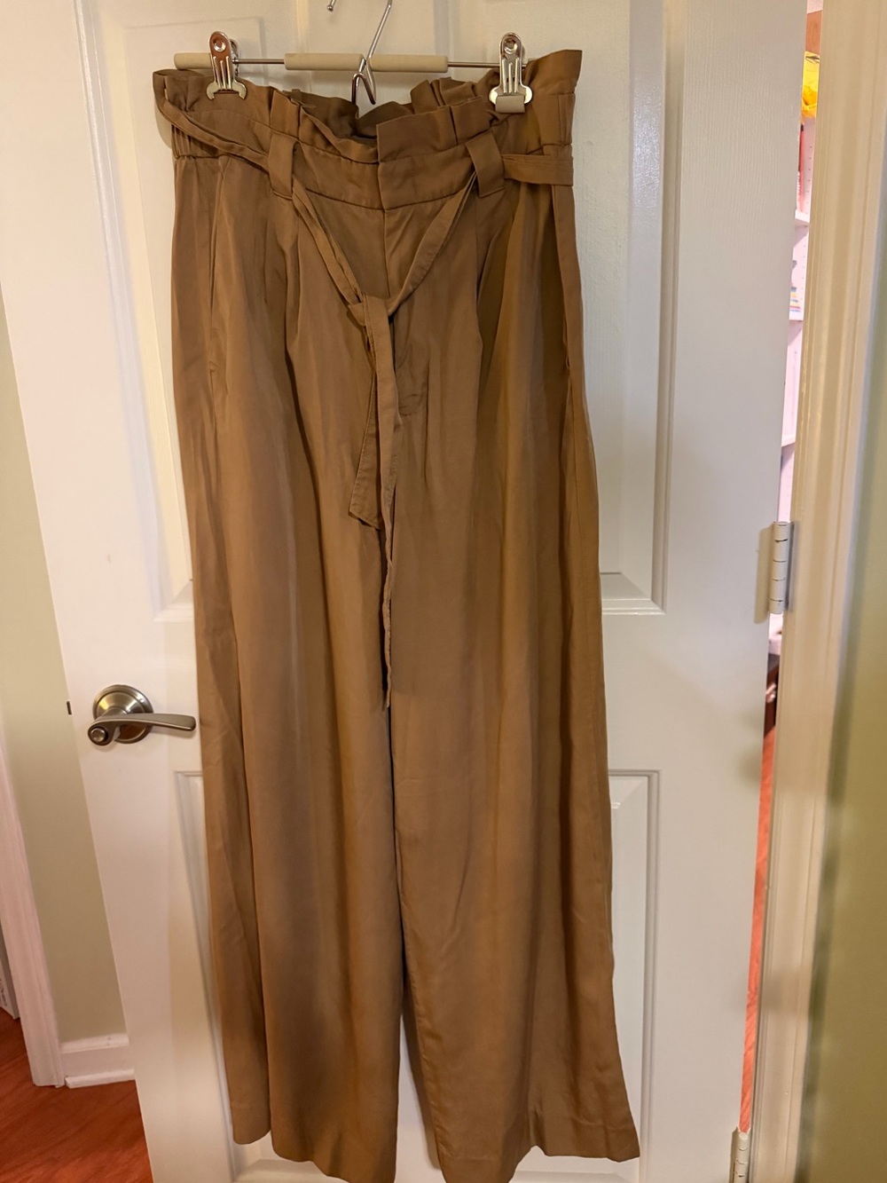 Banana Republic Tan Paperbag-Waist Wide-Leg Pants
